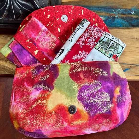 Colorful gold foil Print magnetic clasp Clutch Fabric Handmade clutch - Picture 6 of 6